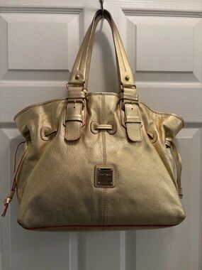 Dooney & Bourke Chiara Gold Leather Drawstring Tote Shoulder Bag